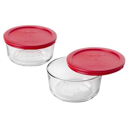 Product Cover Pyrex Storage 4-Cup Round Dish with red plastic lids(Pack of 2 Containers)