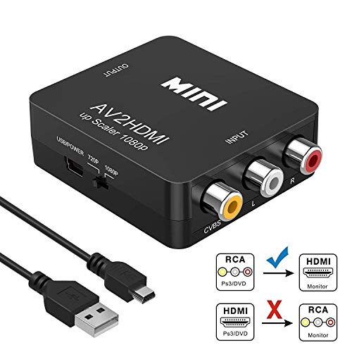 Product Cover RCA to HDMI Converter, Amtake 1080P RCA Composite CVBS AV to HDMI Video Audio Converter Adapter for PS2 Wii Xbox SNES N64 VHS VCR Camera DVD, Supporting PAL/NTSC with USB Power Cable