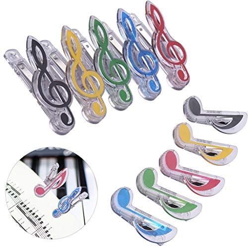 Product Cover IronBuddy 10 Pack Music Note Clips Music Clips Page Holder Plastic Sheet Clips Book Clips Bookmarks Stationery Clips for Paper (Multicolor Transparent)