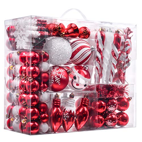 Product Cover Valery Madelyn 155ct Traditional Shatterproof Christmas Ball Ornaments Decoration Red and White,1.2Inch-7.09Inch,Themed with Tree Skirt(Not Included)