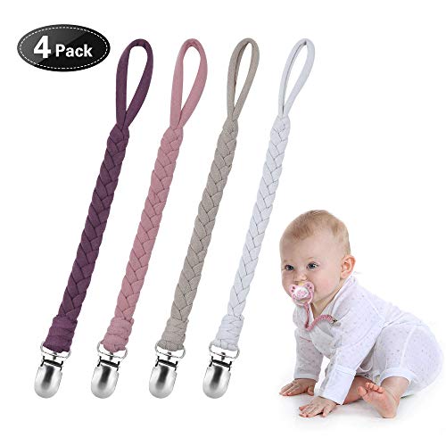 Product Cover Pacifier Clip,SUGEE Universal Braided Pacifier Holder Leash Teething Ring Holders for Boys and Girls,Baby Teething Toy, Soothie by Hand-Made Braided (4 Pack