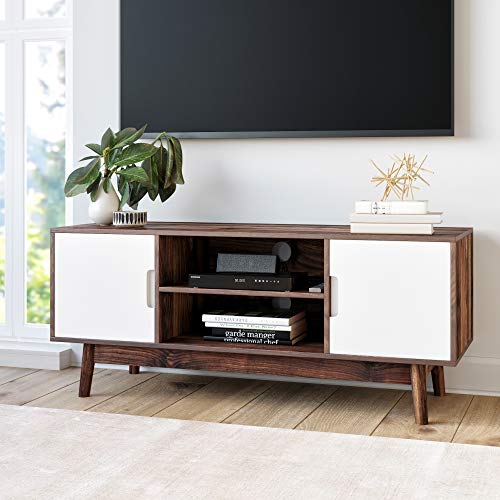 Product Cover Nathan James 74401 Wesley Scandinavian TV Stand Media Console with Cabinet Doors, Walnut Brown