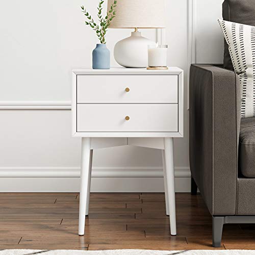 Product Cover Nathan James 32701 Harper Mid-Century Modern Side Table, 2-Drawer Wood Nightstand, White
