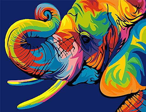 Product Cover Komking DIY Oil Painting Paint by Numbers Kit for Adults Kids Beginner, Colorful Animals Painting on Canvas 16x20inch - Colorful Elephant