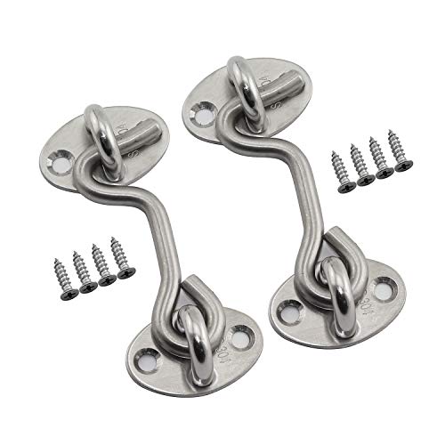 Product Cover Tegg 2-Pack 3 Inch Hook Eye Latch Lock for Window Safety Stopper Cabin Door Latch 304 Stainless Steel Safety Security Home Hardware Fitting Wind Brace Silent Holder