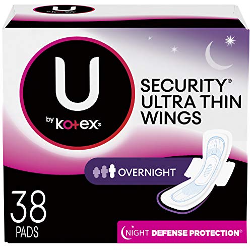 Product Cover U by Kotex Security Ultra Thin Overnight Pads with Wings, Regular, Fragrance-Free, 38 Count