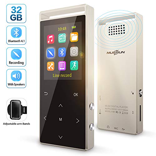 Product Cover MP3 Player, MP3 Player with Bluetooth, Hi-Fi Lossless Sound Music Player with FM Radio, Pedometer,Voice Recorder, Expandable up to 128GB TF Card, with Armband and Earphone, Metal Shell,77g