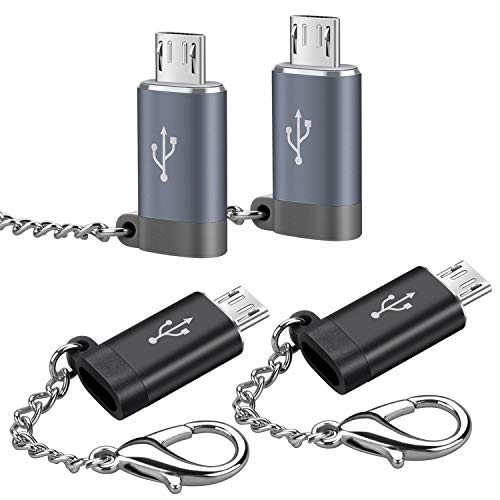 Product Cover USB C Female to Micro USB Male Adapter (4 Pack),Convert Type C to Micro USB,Keychain Charger Connector Converter,Works with Smartphones,Tablets,and More Devices with Micro USB Ports,Gray&Black