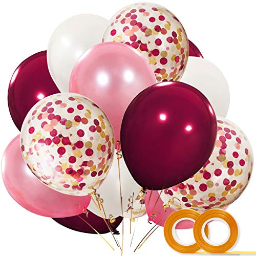 Product Cover Haptda Bachelorette Party Decorations Balloons 40 Pack, 12 Inch White Rose Gold Burgundy Latex Balloons with Confetti Balloon for Baby Shower Bridal Shower Wedding Party Supplies