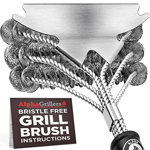 Product Cover Alpha Grillers Grill Brush Bristle Free. Best Safe BBQ Cleaner with Extra Wide Scraper. Perfect 18 Inch Stainless Steel Tools for All Grill Types, Including Weber. Ideal Barbecue Accessories
