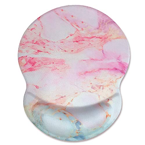 Product Cover Mouse Pad with Wrist Support Ergonomic Pink Marble Mousepad with Gel Hand Rest Desktop Computer Pad for Working,Gaming and Office(Marble Pink-Wrist))