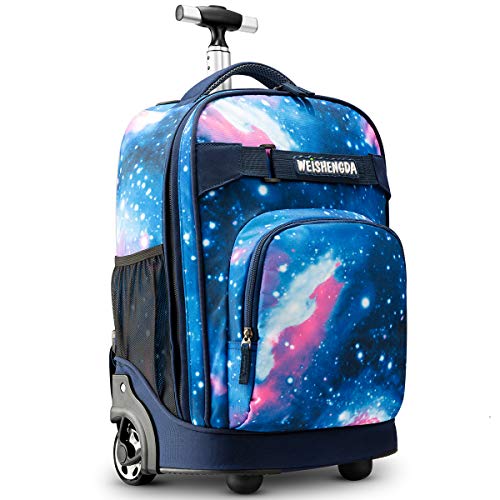 Product Cover WEISHENGDA 18 inches Wheeled Rolling Backpack for Adults and School Students Books Travel Bag, Blue Sky