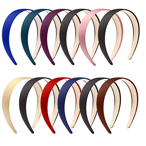 Product Cover Elcoho 12 Pieces Satin Headbands Wide Anti-slip Ribbon Hair Bands for Women or Girls (Colorful)