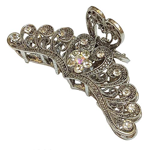Product Cover Numblartd Vintage Chic Bright White Rhinestone Metal Alloy 3.5inch Fancy Hair Claw Jaw Clips Pins for Thick Hair - Women Fashion Retro Hair Updo Grip Hair Catch Hair Accessories