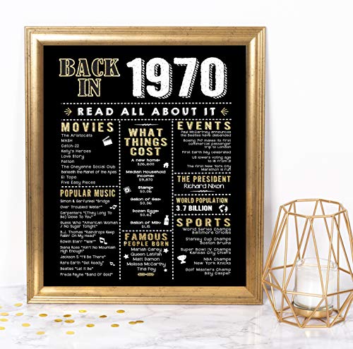 Product Cover Katie Doodle 50th Birthday Decorations Gifts for Women or Men | Includes 8x10 Back in 1970 Print [Unframed], BD050, Black/Gold