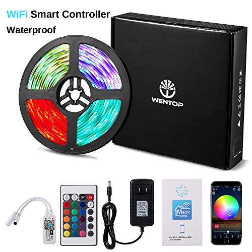 Product Cover WenTop Waterproof LED Light Strip Kit SMD 5050 16.4 Ft (5M) RGB WiFi Wireless Smart Phone Controlled Strip Lights Kit Works with Android and iOS,IFTTT, Google Assistant and Alexa