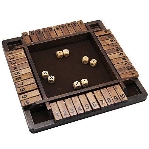 Product Cover Juegoal Wooden 4 Players Shut The Box Dice Game, Classics Tabletop Version and Pub Board Game, 12 inch