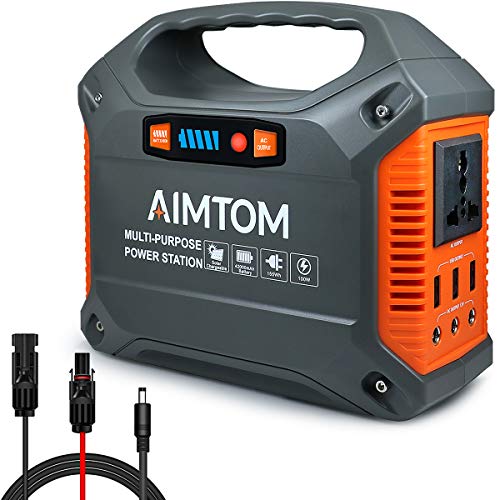 Product Cover AIMTOM 155Wh Portable Power Station, Solar Rechargeable Lithium Battery Backup Power Supply with 110V/100W (Peak 150W) AC Inverter Outlet, USB Ports, DC Output for Outdoors Camping Travel Emergency