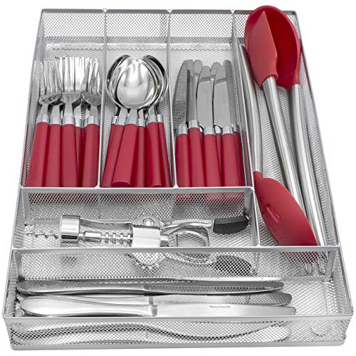 Product Cover Sorbus Flatware Drawer Organizer, Cutlery Drawer Trays for Silverware, Serving Utensils, Multi-Purpose Storage for Kitchen, Office, Crafts, Bathroom Supplies, 6 Sections, Steel Mesh (Silver)