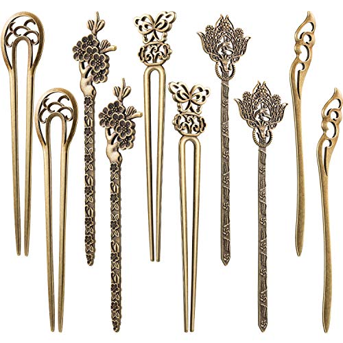 Product Cover Jetec 10 Pieces Chinese Women Hair Chopsticks Antique Bronze Decorative Hair Pin Vintage Hair Sticks for Hair Diy Accessory, 5 Styles (Style A)