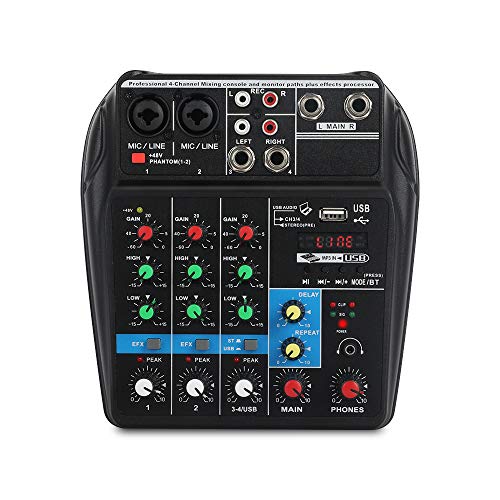 Product Cover A4 4Channels Audio Mixer Sound Mixing Console with Bluetooth USB Record 48V Phantom Power Monitor Paths Plus Effects Use for home music production, webcast, K song
