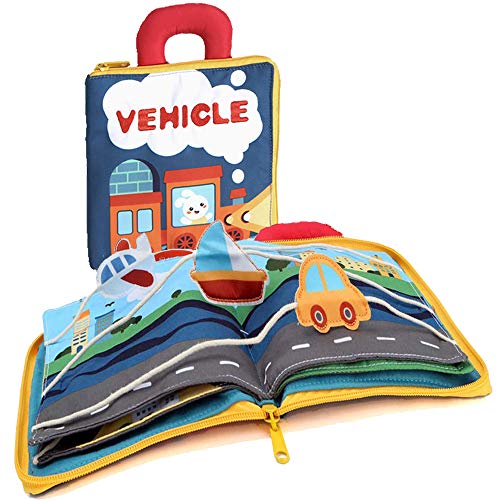 Product Cover My Quiet Book 10 Scene Learn Sensory Sensory and Identify, 3D Vehicle Cloth Books Soft for Babies， Toddlers， Infant, Washable Felt Activity Fabric Travel Busy Toy Touch and Feel Crinkle Texture