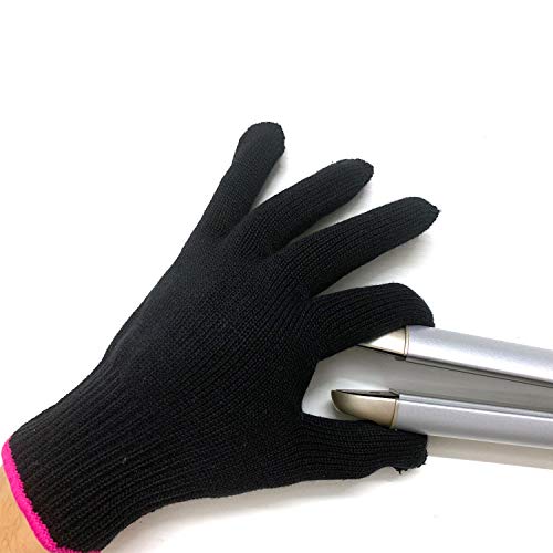Product Cover Professional Heat Resistant Glove for Hair Styling Heat Blocking for Curling, Flat Iron and Curling Wand Suitable for Left and Right Hands, 1 Piece, Pink Edge
