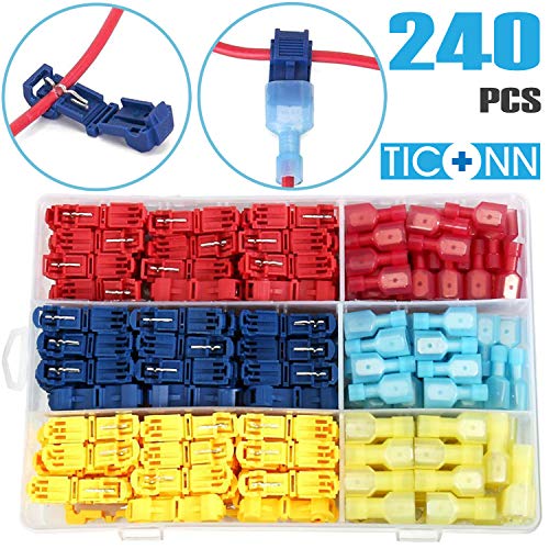 Product Cover TICONN 240pcs T-Tap Wire Connectors, Self-Stripping Quick Splice Electrical Wire Terminals, Insulated Male Quick Disconnect Spade Terminals Assortment Kit with Storage Case