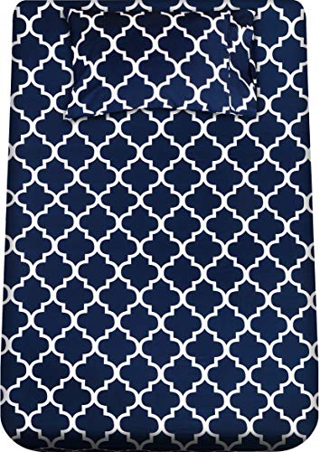 Product Cover Utopia Bedding Printed Bed Sheet Set- Soft Brushed Microfiber Fabric-Easy Care - Wrinkle, Shrinkage and Fade Resistant 3 Piece Bedding (Twin XL, Quatrefoil Navy)