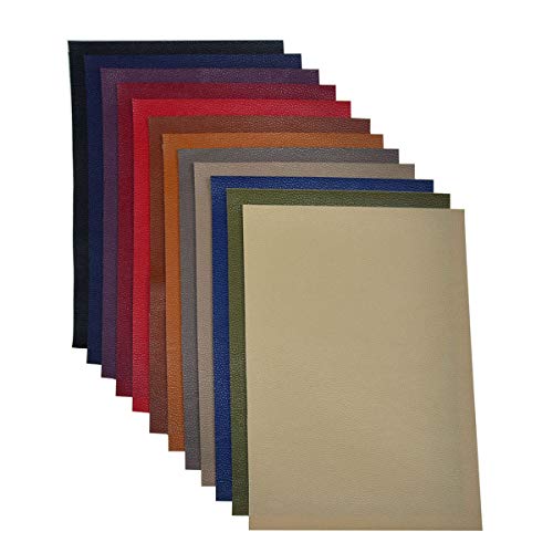 Product Cover Faux Leather Sheets for Earrings- 12 Pieces A4 Size 8 x 12 Inch（21 x 30 cm） Solid Color Litchi Grain Texture Faux Leather Fabric Sheets Cotton Back for Hair Bows, Headband, Wallet Making