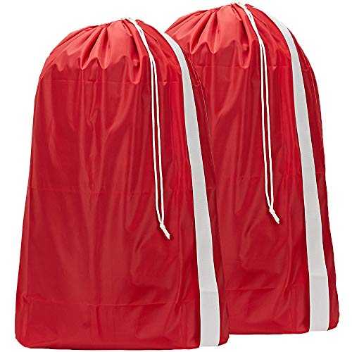 Product Cover HOMEST 2 Pack XL Nylon Laundry Bag with Strap, Machine Washable Large Dirty Clothes Organizer, Easy Fit a Laundry Hamper or Basket, Can Carry Up to 4 Loads of Laundry, Red, Patent Pending