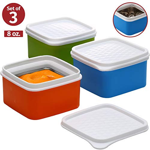 Product Cover Baby insulated food storage container- toddler small leakproof thermal lunch containers -kids snack containers- square food container with airtight lid travel, on the go, daycare 3 pk. 8 oz bpa free