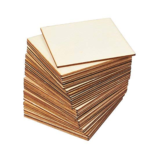 Product Cover Juvale 36-Pack Unfinished Wood Square Tile Cutout Pieces for DIY Crafts