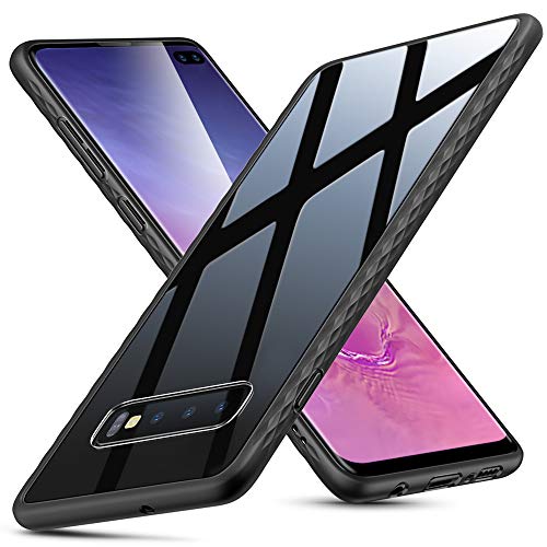 Product Cover ESR Mimic Series Glass Case Compatible with Samsung Galaxy S10 Plus, 9H Tempered Glass Hybrid Back Cover Scratch-Resistant + Soft TPU Bumper for Galaxy S10 Plus, Black Frame