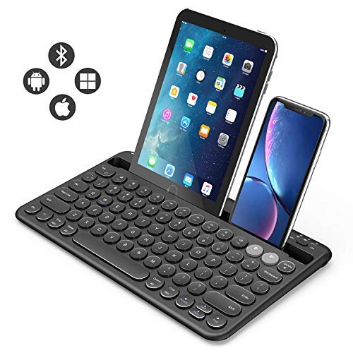 Product Cover Multi-device Bluetooth keyboard, Jelly Comb Rechargeable Wireless Bluetooth Keyboard Switch to 2 Devices for Cellphone, Tablet, PC, Smart TV, Macbook iOS Android Windows-B046 (Black)