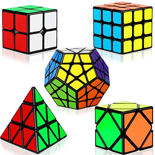 Product Cover Dreampark Speed Cube Set, 5 Pack Magic Cube Bundle - 2x2x2 3x3x3 Pyramid Megaminx Skew Cube Smooth Sticker Cubes Collection Puzzle Toy for Kids