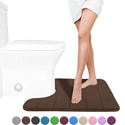 Product Cover Yimobra Memory Foam Toilet Bath Mat U-Shaped, Soft and Comfortable, Super Water Absorption, Non-Slip, Thick, Machine Wash and Easier to Dry for Bathroom Commode Contour Rug, 24 X 20 Inches, Brown