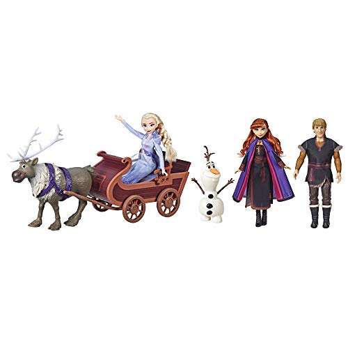 Product Cover Disney Frozen Sledding Adventures Doll Pack, Includes Elsa, Anna, Kristoff, Olaf, and Sven Fashion Dolls with Sled Toy Inspired by the Disney Frozen 2 Movie