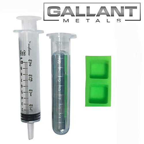 Product Cover Gallium Liquid Metal 50 Grams, 99.99% Pure Melting Gallium - 50g Vial, Syringe, Silicone Mold Cubes, and Complete DIY Science Experiment Guide