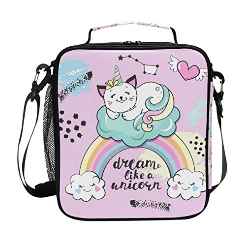 Product Cover Girls Lunch Box Cat Pink Lunch Bag Cute Large Insulated Cooler Bags Meal Prep Lunch Tote Personalized Lunch bags with Shoulder Strap for Kids Girls Women