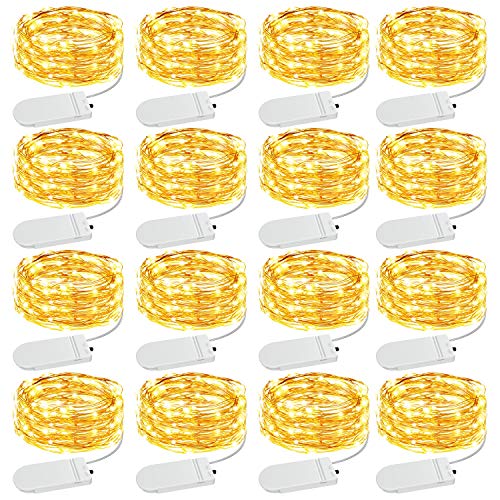 Product Cover Olafus 16 Pack LED Fairy Lights, 2m 6.6ft 20 Copper Wire Micro LED String Lights with Battery (Included), IP68 Waterproof Firefly Light for Indoor Decor, Wedding Party, DIY, Warm White