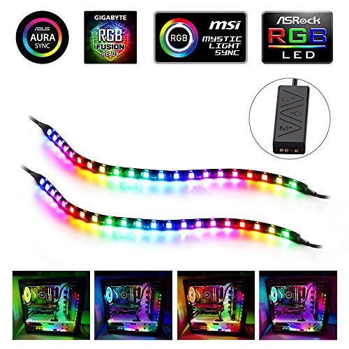Product Cover LED RGB PC Light Strip - Speclux Computer Magnetic Addressable LED Strip Kit, Motherboard with 5V 3pin RGB Header for Asus Aura, Asrock RGB Led, Gigabyte RGB Fusion, MSI Mystic Light (2 PCS 42 LED)