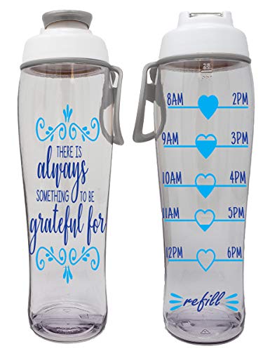 Product Cover BPA Free Reusable Water Bottle with Time Marker - Motivational Fitness Bottles - Hours Marked - Drink More Water Daily - Tracker Helps You Drink Water All Day -Made in USA (Grateful, 30 oz.)