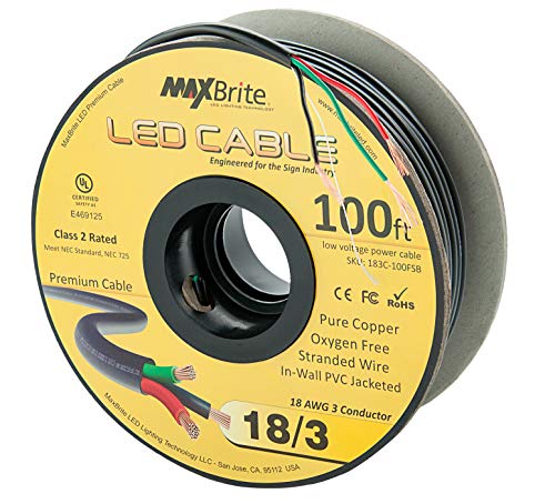 Product Cover 100 ft. 18AWG Low Voltage LED Cable 3 Conductor Black Sleeve in-Wall Speaker Wire UL/cUL Class 2 Certified