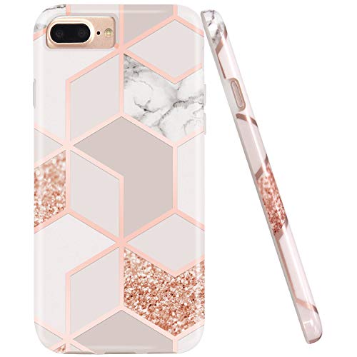 Product Cover JAHOLAN Stylish Shiny Rose Gold Marble Design Clear Bumper TPU Soft Rubber Silicone Phone Case Compatible with iPhone 7 Plus/8 Plus/6 Plus/6S Plus