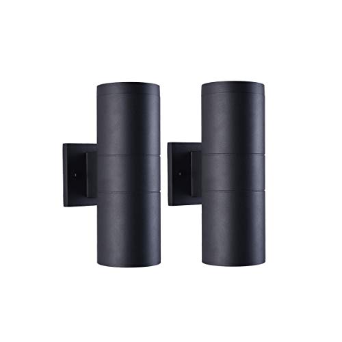 Product Cover mirrea Modern Outdoor Porch Light Patio Light in 2 Lights with Matte Black Aluminum Cylinder and Tempered Glass Cover Waterproof Wall Sconce 2 Pack