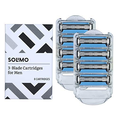 Product Cover Solimo 3-Blade Razor Refills for Men with Dual Lubrication, 8 Cartridges (Fits Solimo Razor Handles only)