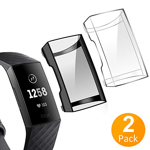 Product Cover Tensea Compatible with Fitbit Charge 3 Screen Protector, 2 Packs Soft TPU Bumper Full Around Case Cover Protector for Fitbit Charge 3 and Fitbit Charge 3 SE (Black and Clear)