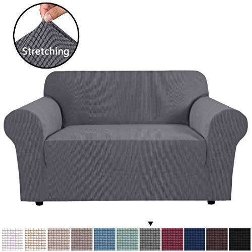 Product Cover H.VERSAILTEX Gray Loveseat Cover 1-Piece Spandex Sofa Cover Stretch Furniture Slip Covers for Sofa and Loveseat, Anti-Slip Foams, Machine Washable Loveseat Covers for Living Room, 2 Seater