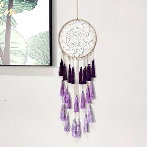 Product Cover Artilady Macrame Dream Catchers for Bedroom - Tassel Wall Hanging Handmade Dreamcatchers Home Decor with Tassel Feather Ornament Craft Blessing Gift (Purple)